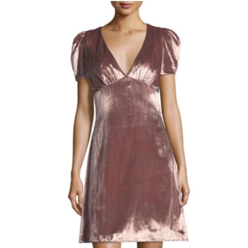 MILLY Christine Puff-Sleeve Panne Velvet Dress